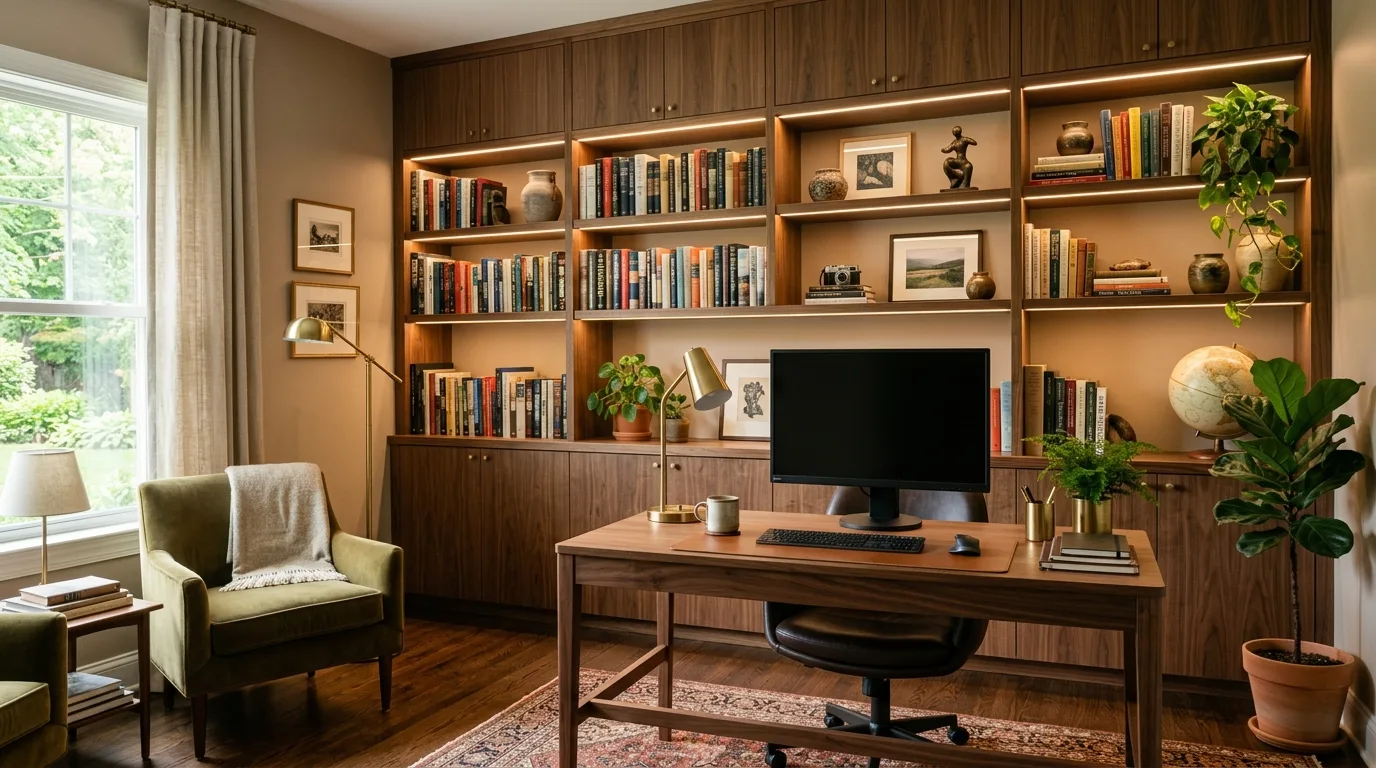 Bring in closed storage to reduce distraction inspiration for a home office.